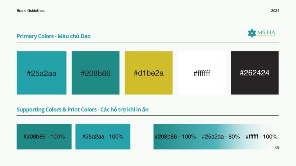 Hướng dẫn sử dụng nhận diện Thương Hiệu - Các màu chủ đạo theo hệ màu HEX