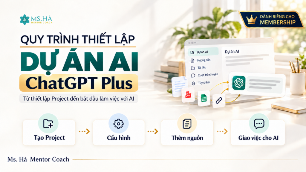 Trang Chủ 44 Ms. Hà Mentor Coach chia sẻ ví dụ về quy trình thiết lập Dự Án AI trong ChatGPT Plus